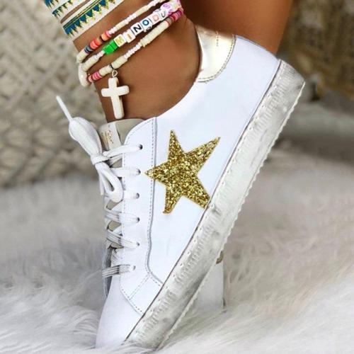 Sparkling Glitter Star Flat Heel Sneakers