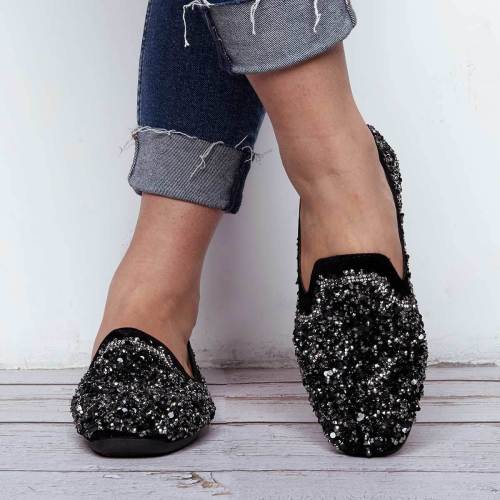 Women Round toe Shiny Loafers Comfy Shoes