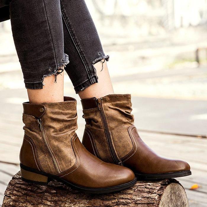 Brown Flat Heel Flat Women Round Toe Boots