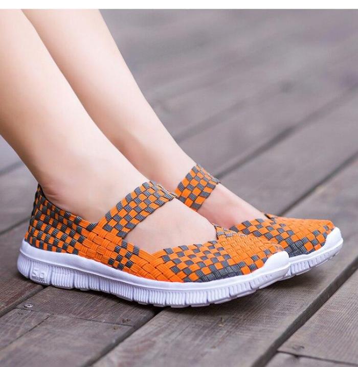 Women Shoes Summer Flat Female Loafers Women Casual Flats Woven Shoes Sneakers Slip On Colorful Shoes Mujer Plus Size 42