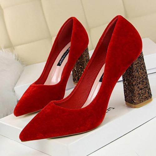 Sexy Sequins Suede Pointed Tip Wedding Party High Heel