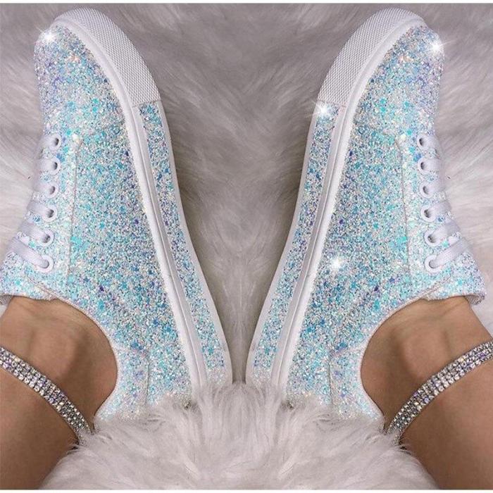 Women Bling Flat Shoes Woman Spring New Casual Flat Ladies Vulcanized Shoes Female Beathable Lace Up Fashion Casual Shoes 2020