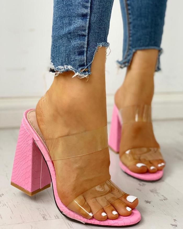 Transparent Double Strap Chunky Heeled Sandals