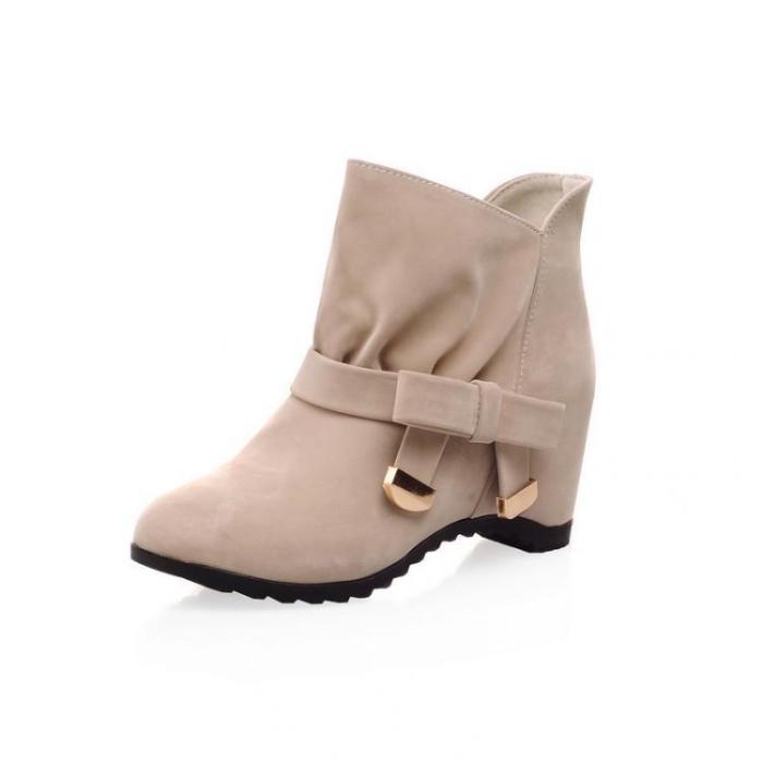 Women's Knot Ankle Boots Wedge Heels Shoes Autumn and Winter 8259