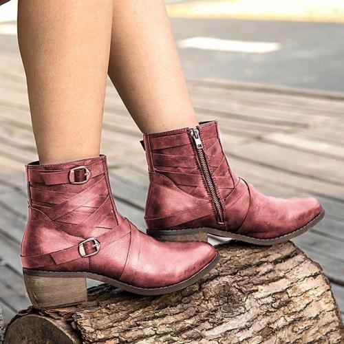 Women Vintage Ankle Boots Casual Buckle Boots
