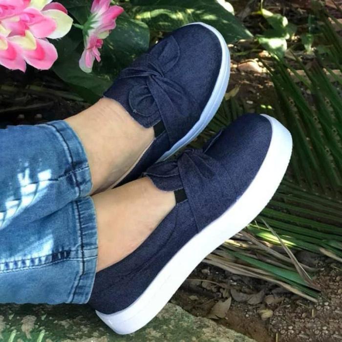Woman Bowknot Solid Casual Velvet Sneakers Flats Loafers