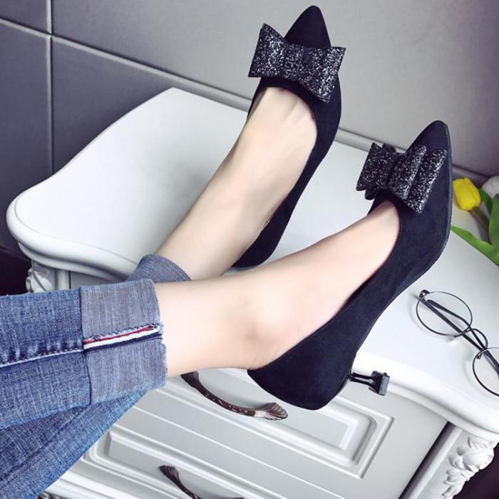 Fashion Suede Slim Heel Shoes With Bow-Knot