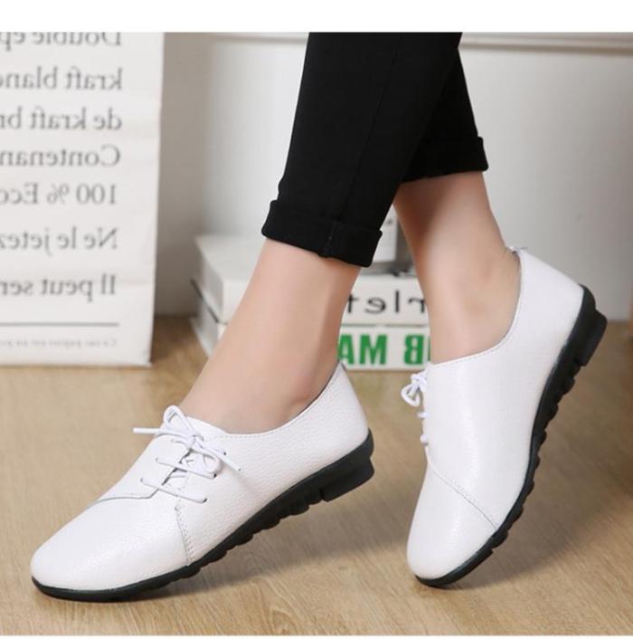 New Genuine Leather Flat Shoes Women Soft Bottom Oxford Pointe Shoes White Sapato Feminino Loafers Casual Women Flats