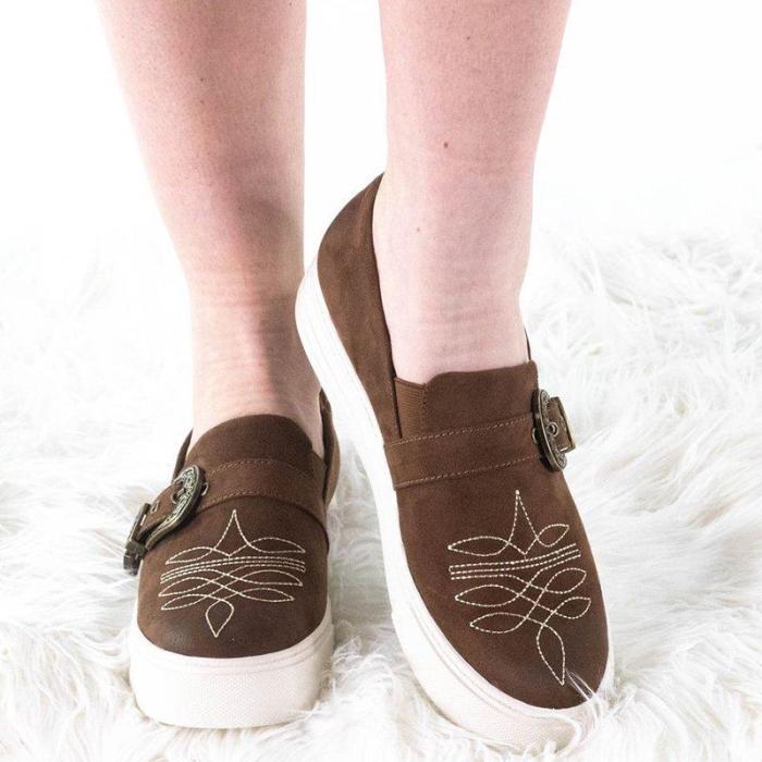 Slip-On Platform Shoes Faux Suede Adjustable Buckle All Season Loafers