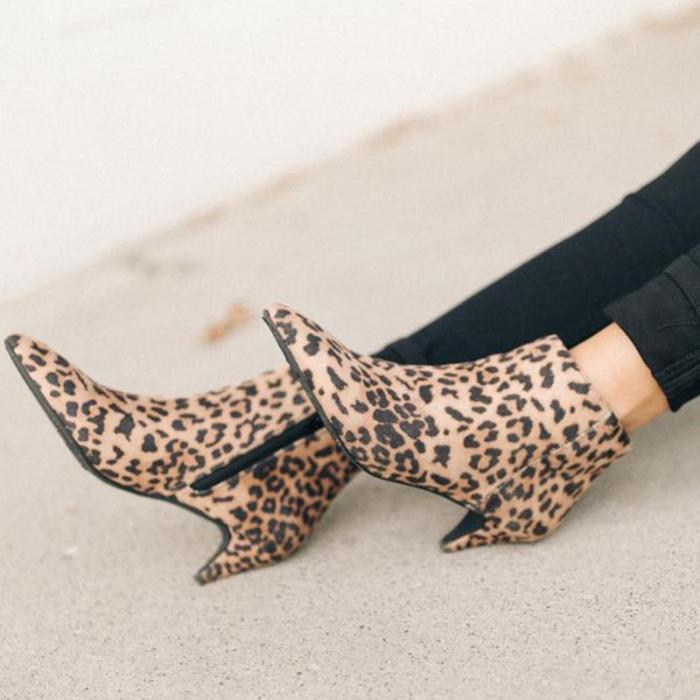 Leopard Closed Toe Chunky Heel Low (<3Cm) Women Boots