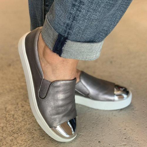 Plus Size Leather Color BlockSlip On Sneakers Casual Loafers