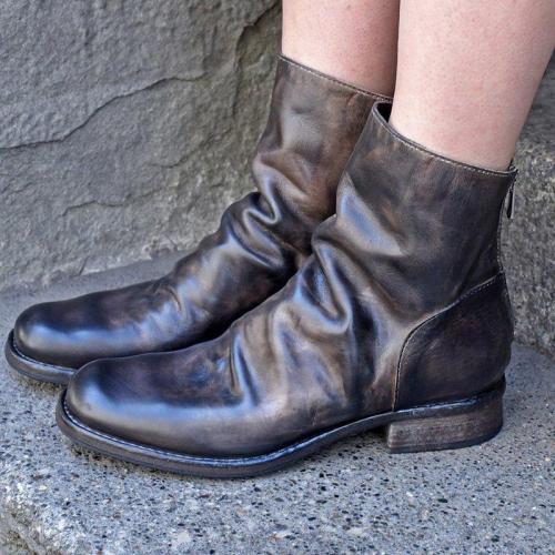 Charcoal Brown Low Heel All Season Artificial Leather Zipper Boots