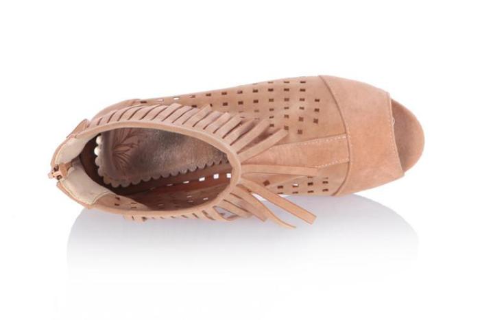 Women Peep Toe Tassel Short Boots Hollow Out Shoes 4436