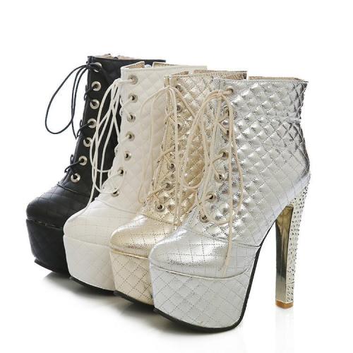Women's Lace Up Platform Ankle Boots Sparkly Heels Shoes Autumn and Winter 3157