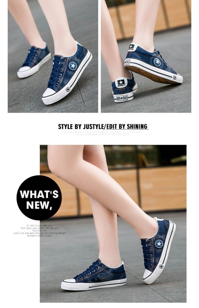 Fashion Women Sneakers Denim Casual Shoes Female Summer Canvas Shoes Trainers Lace Up Ladies Basket Femme Stars Tenis Feminino
