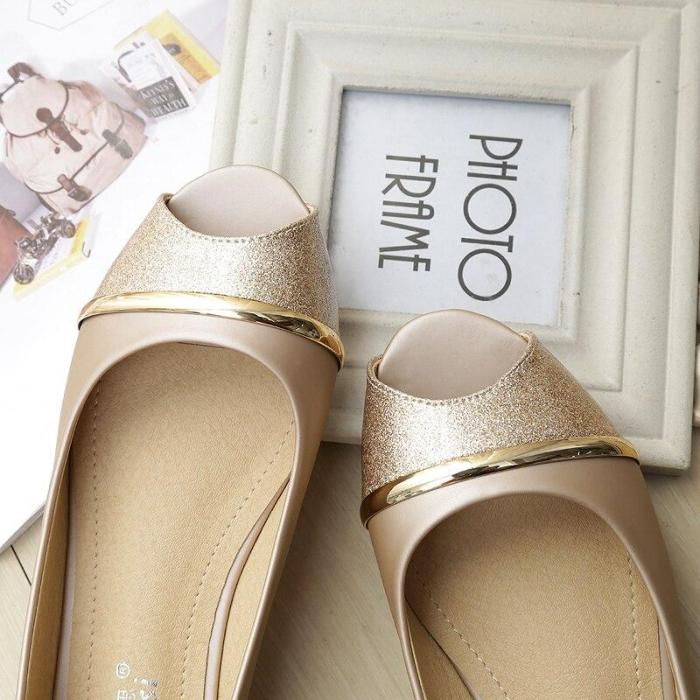 2019 New Peep Toe Sequin Flat Shoes Pregnant Women Flats Shoe Shallow Mouth PU Leather Shoes Summer Wholesale YX0002