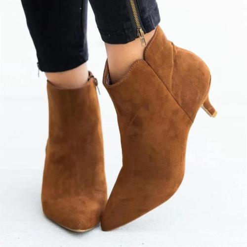 Elegant Pointed Toe Side Zipper All Season Suede Boots