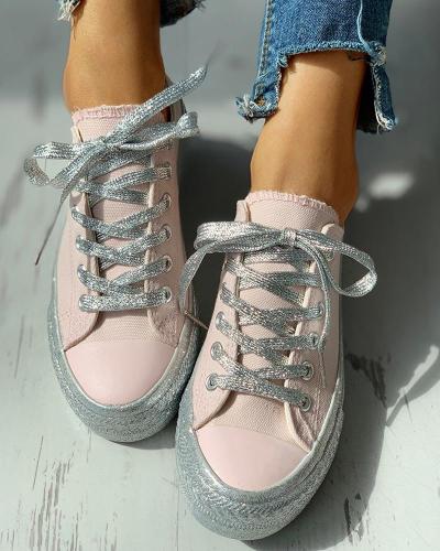 Glitter Casual Lace-Up Sneakers