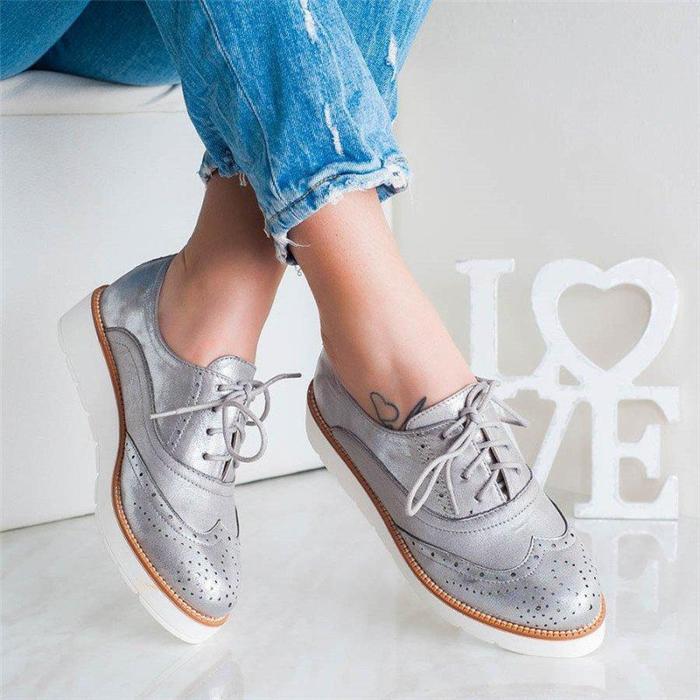 Plus Size Chic Leather Wide Fit Lace Up Bullock Loafers
