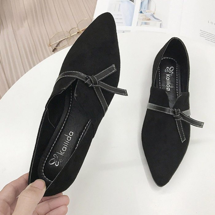 2021 Fashion Flat Shoes Women Flock Bow Flats Women Boat Shoes Slip On Ladies Loafers Solid Women Flats