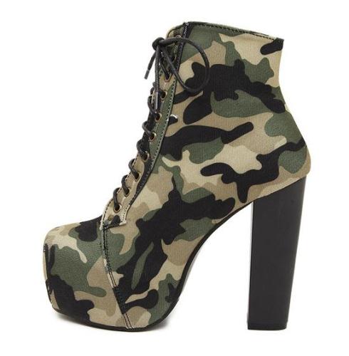 Camouflage Lace Up Platform Ankle Boots High Heels 6927