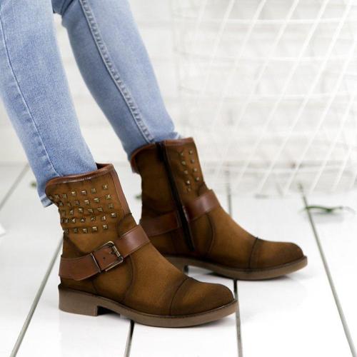 Plus Size Suede Chunky Heel Side Zip Ankle Boots