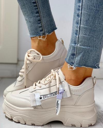 PU Platform Lace-Up Casual Sneakers
