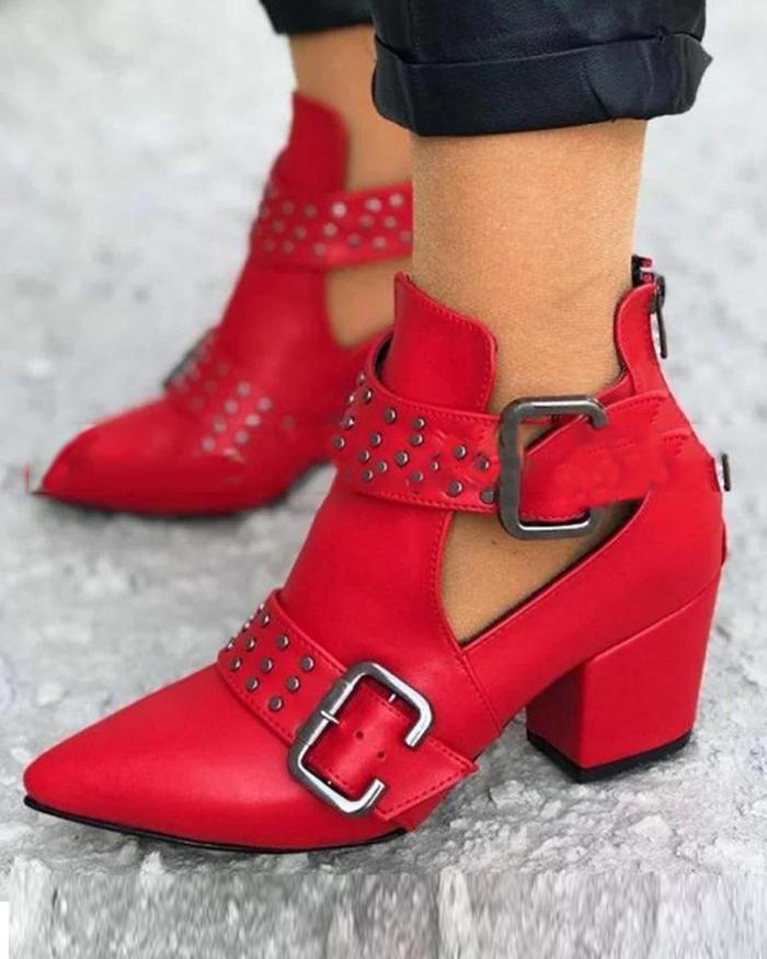 Solid Belted Chunky Heel Booties