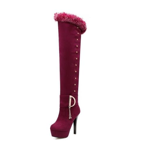 Fur Studded Tassel High Heels Over the Knee Boots for Women 9654