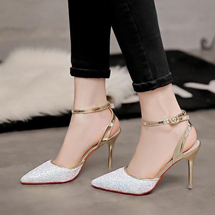 Fashion Sequins Pointed Slim High Heel Shoes