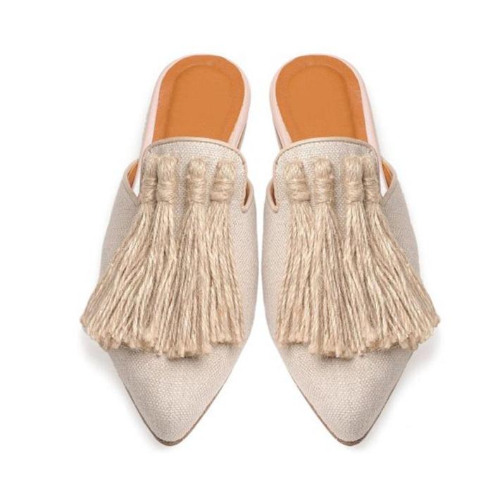 Women's Solid Color Fringed Decorative Pointed Flats