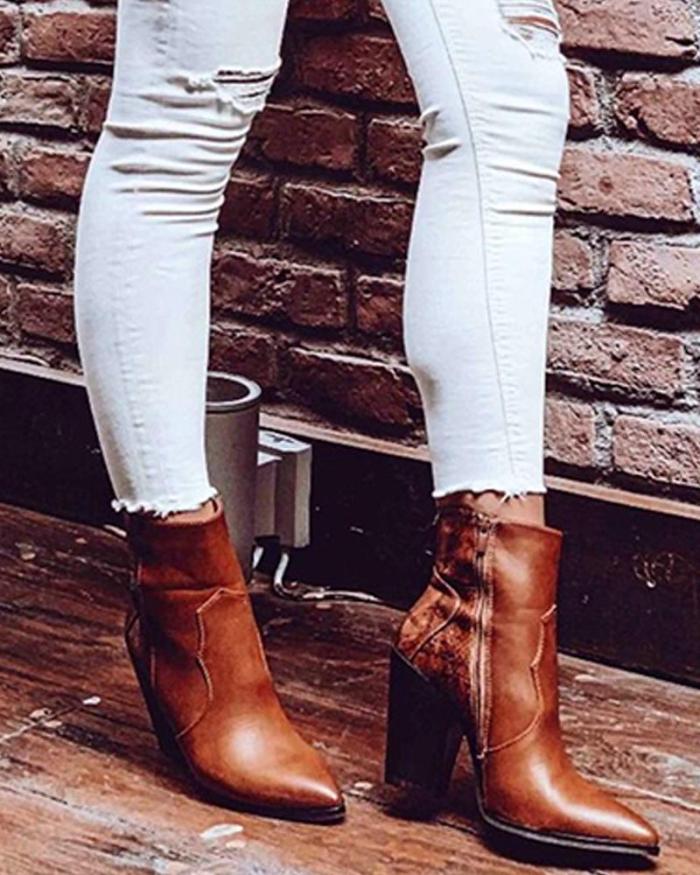 Pointed Toe Chunky Heel Boots