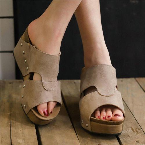 Women High Heel Wedges Peep Toe Platform Slippers