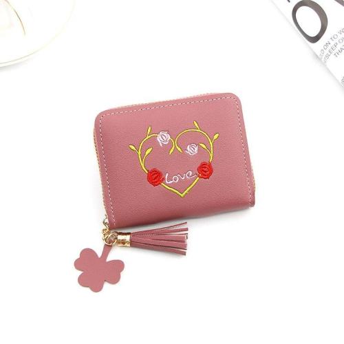 Candy Color Women's Mini Wallet Heart Print Elegant Short Zipper Wallet Women Cute Coin Purse Card Holder Star Pendants Tassel