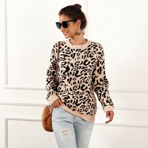 Fashion Autumn Loose Knit Female Leopard Print Jumper Long Sleeved Knitted Sweater Women Soft Pullovers Winter Coat Women hot