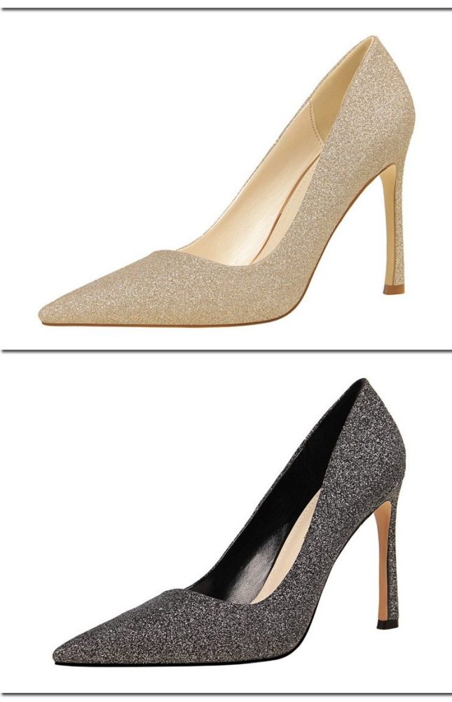 Office Style Pumps Fashion Women's Shoes With Super High Heel Pointed Toe Sexy Slimming Nightclub Glitter Shoes G0012