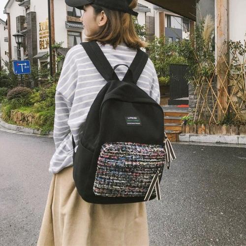 Woven Panelled color women backpack teenage girl Cotton Fabric school satchel female Casual fashion Student bags harajuku ladies