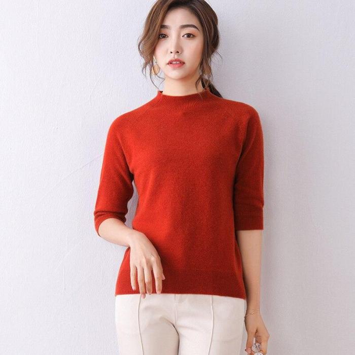 women sweater half sleeves crew neck real wool pullover warm spring outerwear casual fashion jumper basic shirt sweaters