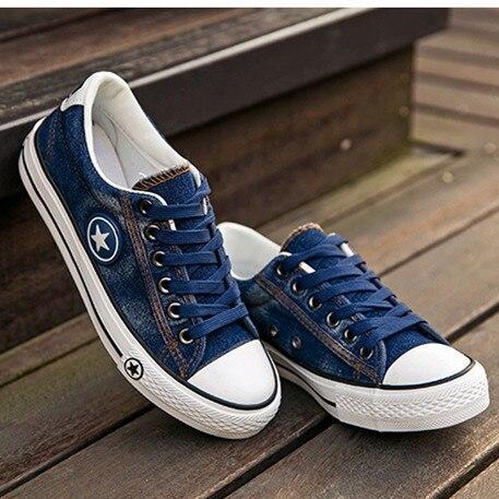 Fashion Women Sneakers Denim Casual Shoes Female Summer Canvas Shoes Trainers Lace Up Ladies Basket Femme Stars Tenis Feminino