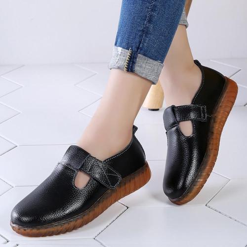 Genuine Leather Flat shoes women Hollow Breathable Ladies shoes Hook Loop Sturdy Sole Casual shoes Rubber Nurse Shoes for girls