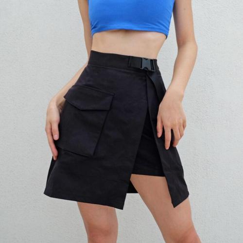 Gothic Punk Mini Skirts Buckle Streetwear Sexy Short Skirts Plus Size Clubwear High Waist Big Pocket Split Harajuku Summer Skirt