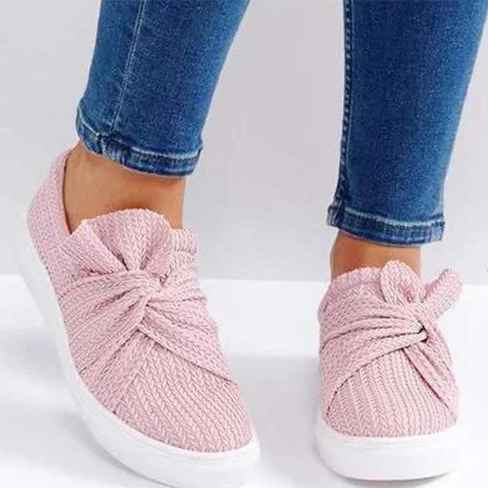 Women's Loafers Summer Plus Size 43 Butterfly Knot Air Mesh Breathable Pink Shoe Female Casual Round Toe Slip On Tennis Shoes