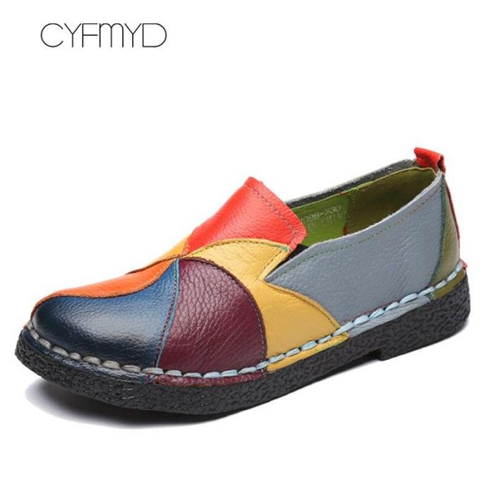 Flats women shoes folk-custom loaf shoes slip-on sewing mixed color round toe summer/autumn shoes zapatos mujer big size 35-42