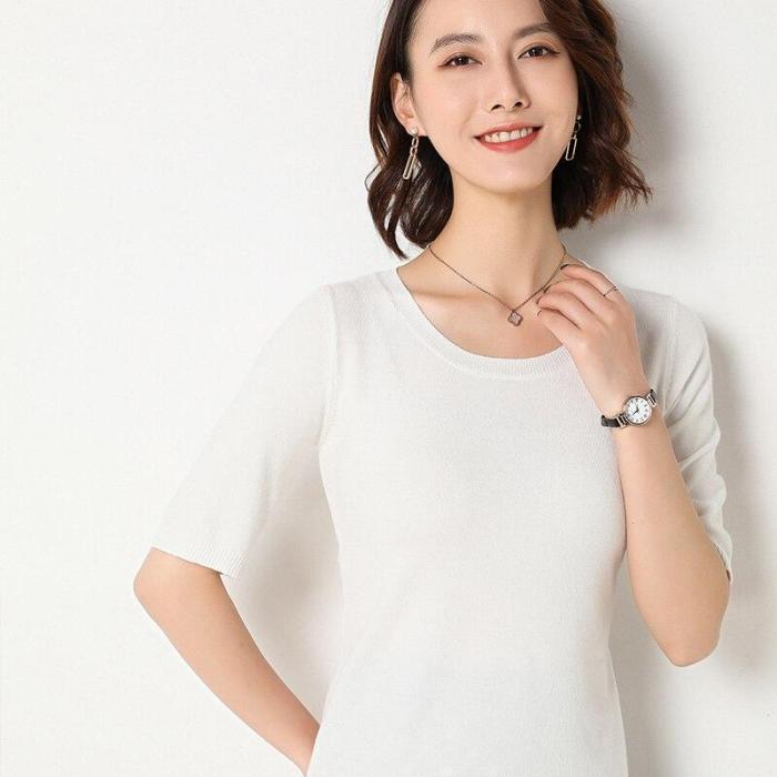 shirt women short sleeves knitting pullover pullover soft spring sweater solid short tops sexy o-neck slim outerwear