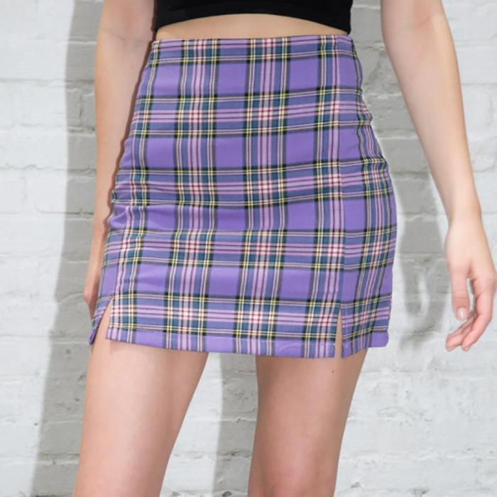Women checked mini skirt plaid skirt summer beach vintage skirt retro spring short purple skirt girls 2020 new in