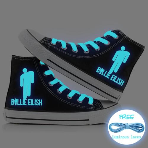 Billie Eilish Luminous Women Flat Sneakers Canvas Shoes Fluorescent Lace Up Casual Shoes Students Girls Sport Shoes High Top
