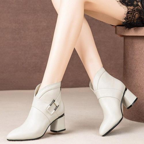 High Heels Women Ankle Boots Buckle Black Boot Office Work Shoes Woman Botas Mujer Pointed Toe Chunky Heeled Gladiator Boot 7836