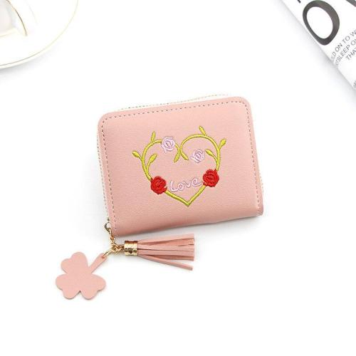 Ladies Mini Wallet Casual Personality Zipper Tassel Embroidered Coin Purse Wallet Card Holder Ladies Female Heart-shaped Wallet