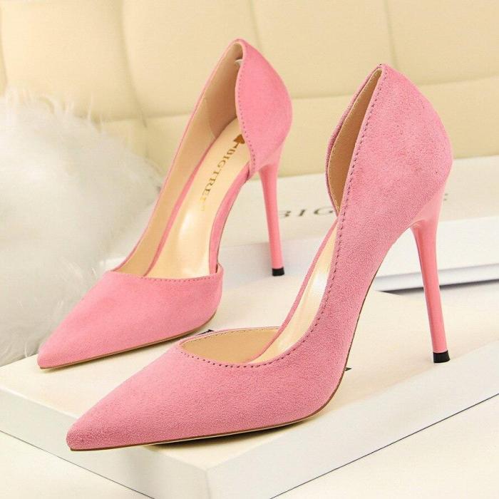 Women Pointed Toe High Heels Slip On Stiletto 10 CM Wedding Party Dress Pumps Shoes Sexy Side Empty Solid Color Shoes G0078