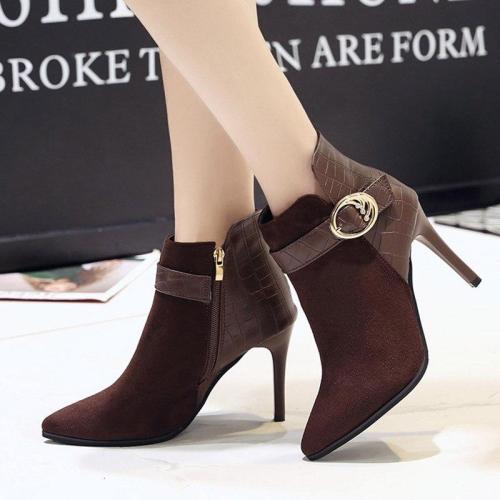 Women Boots 2020 Winter Shoes Woman Super High Heels Ankle Boots Thin Heels Pointed Toe Ladies Shoes Black botines mujer N7764